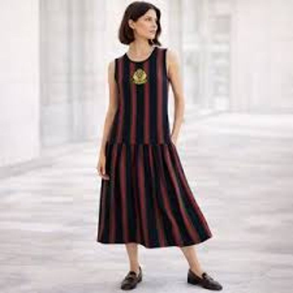 Rare VTG 90s Adrienne Vittadini Drop Waist Striped Midi Dress Magna Cum Laude - Picture 1 of 7
